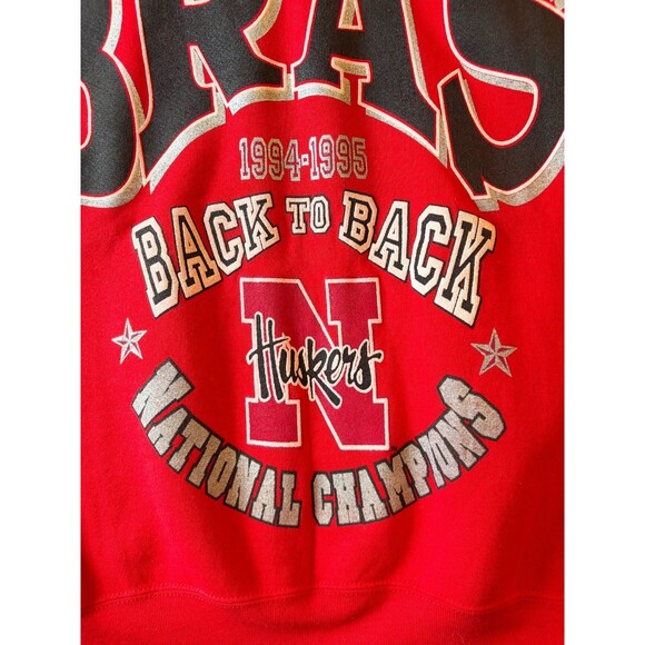 Vintage Nebraska Sweatshirt Cornhuskers Back to Back National Champs 94-95 Large - Picture 3 of 10